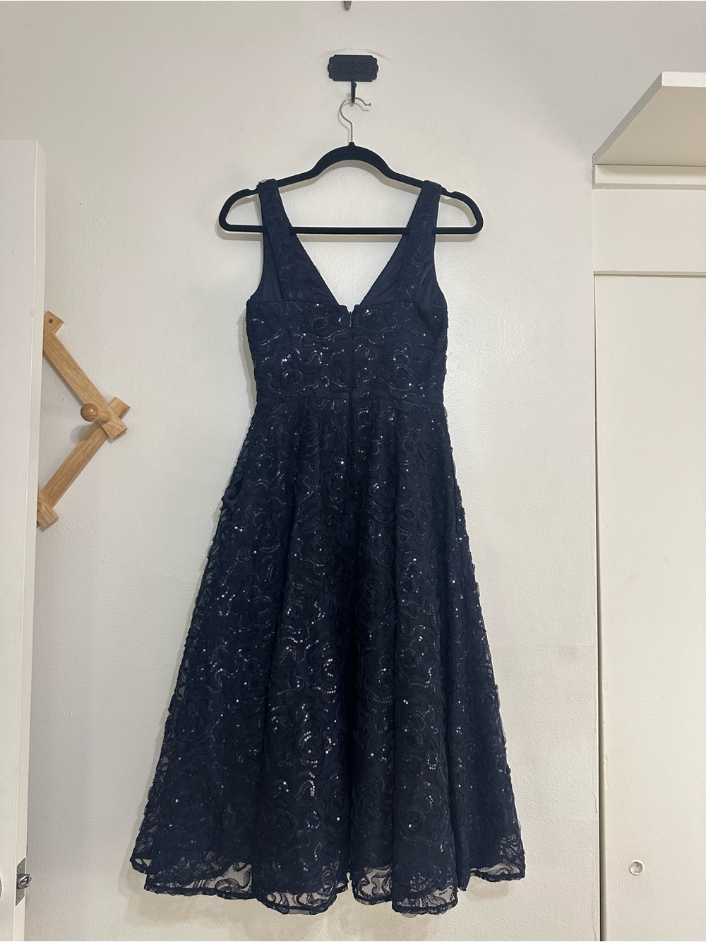 Eliza J Midnight Blue Sleeveless Embellished Lace Midi Dress, Size 0